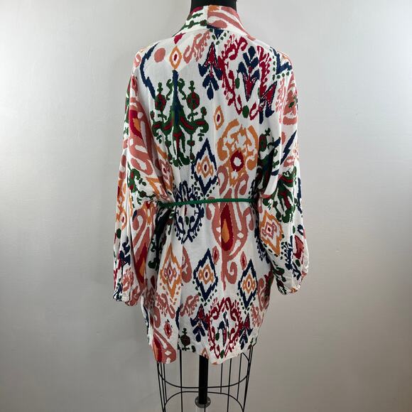 ZARA Multicolor Long Sleeve Belted Waist The Hanoi Kimono w/ Pockets L Large NEW - Picture 5 of 7